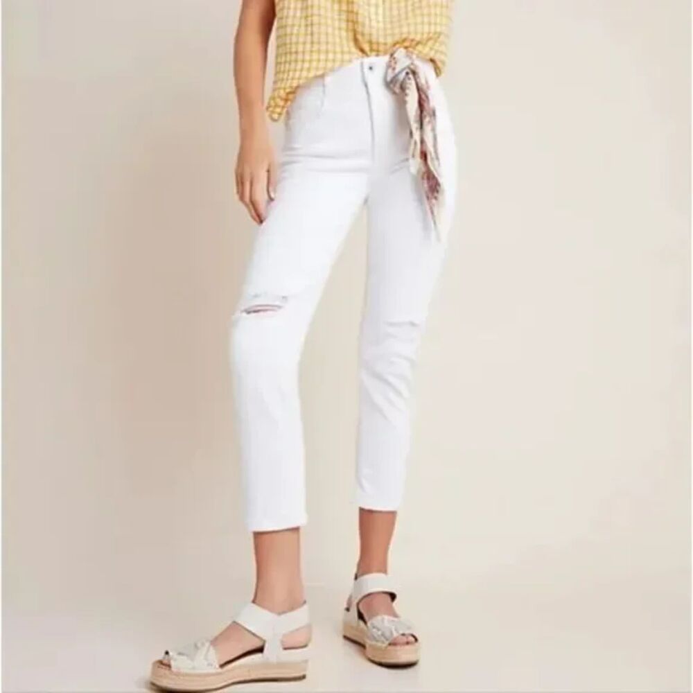ANTHROPOLOGIE Pilcro and the Letterpress High Rise Slim Ankle‎ Denim White Sz 26